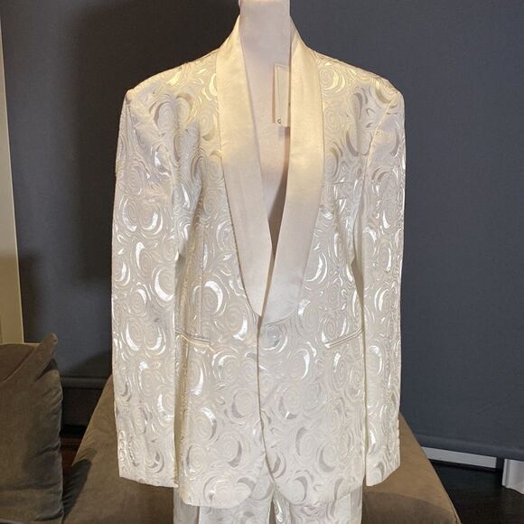 Men’s Tuxedo Rose Floral Jacquard 2 Piece Slim Fit Size 38 Jacket 34 Pants NWT - Picture 2 of 13